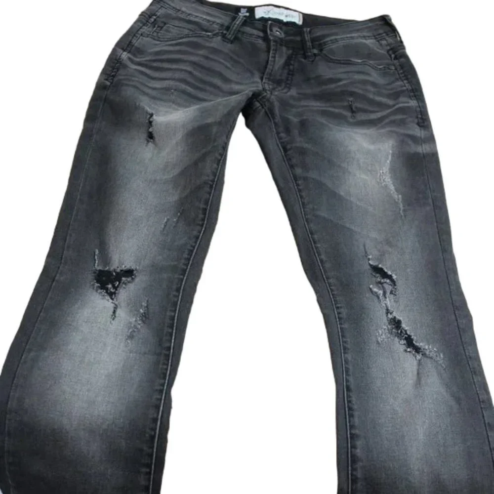 Departwest Trouper Black Fade Destructed Taper Stretch Jeans, Size 26/29
